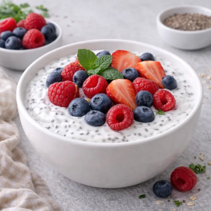 Йогурт с семенами чиа и ягодами — ПП-перекус