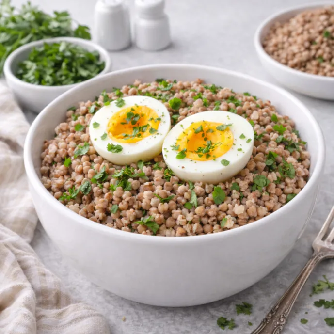 Гречневая каша с яйцом и зеленью — сытный ПП-завтрак