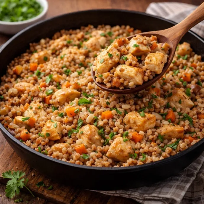 Гречка с курицей на сковороде — на каждый день