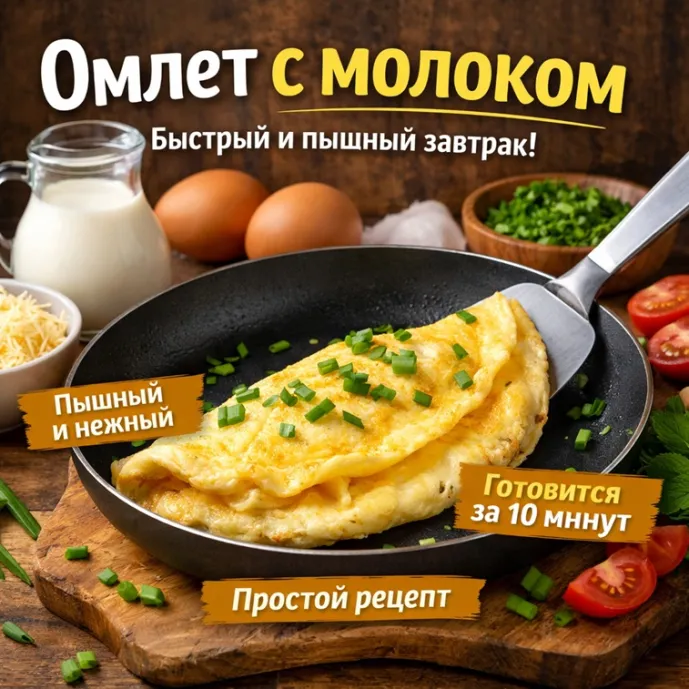 Омлет с молоком на сковороде — простой завтрак
