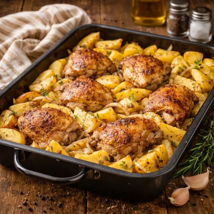 Куриные бёдра с картошкой в духовке